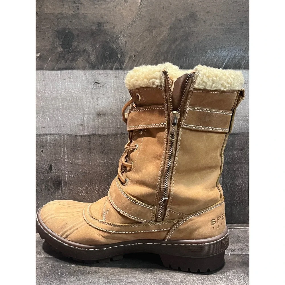 Sperry Top-Sider Tan Leather Thinsulate Shearling Lined Duck Boots Womens 7M